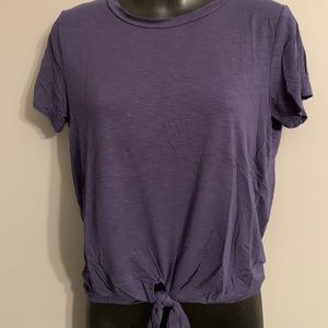 Cropped tie front blue tee